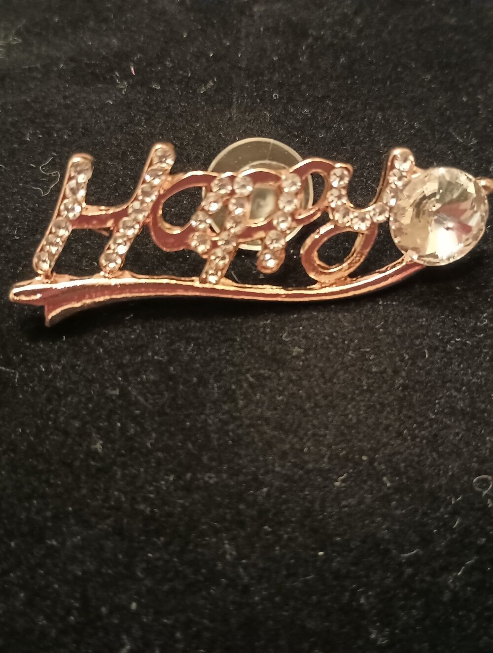 Shoe Charm "Happy" In Goldtone Script With Rhinestone Accents